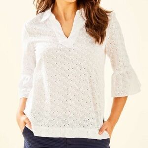 Lilly Pulitzer Embroidered Ginger Fishy Eyelet Top XL